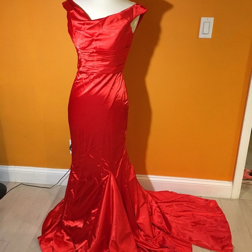 Red Satin Formal Dress with Elegant train